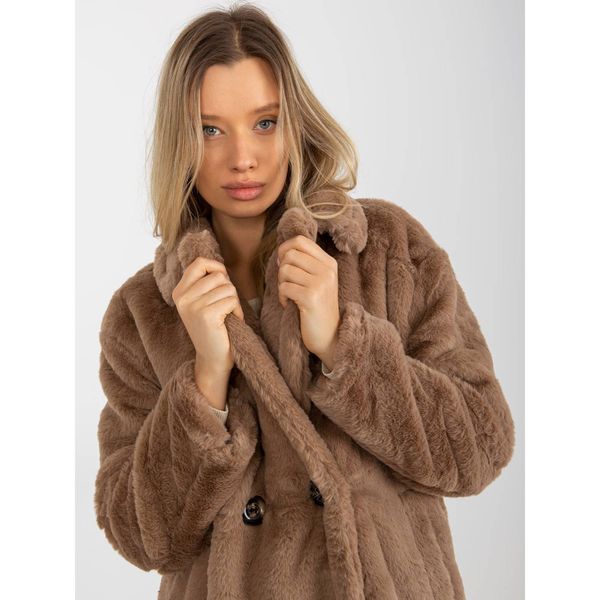 Fashionhunters Dark beige fur coat with collar OH BELLA