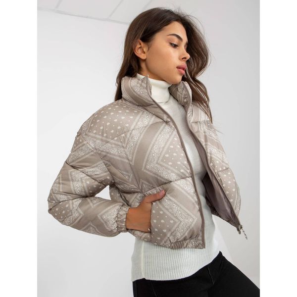 Fashionhunters Dark beige short quilted down jacket with patterns