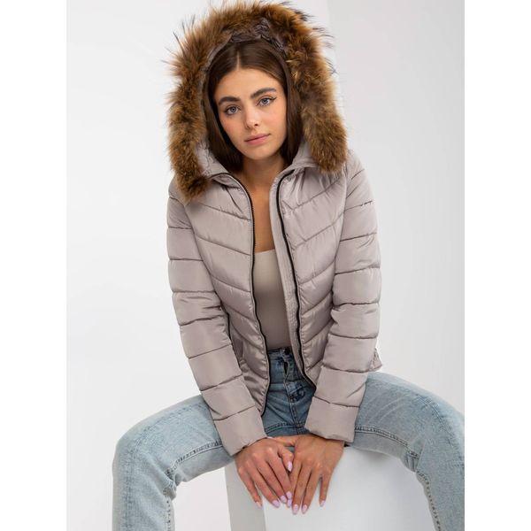 Fashionhunters Dark beige transitional quilted jacket with a hood