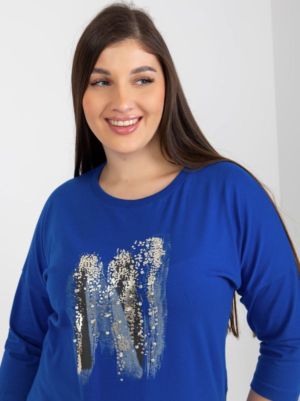 Fashionhunters Dark blue blouse plus size with 3/4 sleeves
