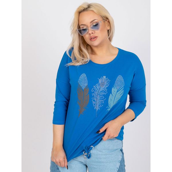 Fashionhunters Dark blue plus size blouse with an applique and a print