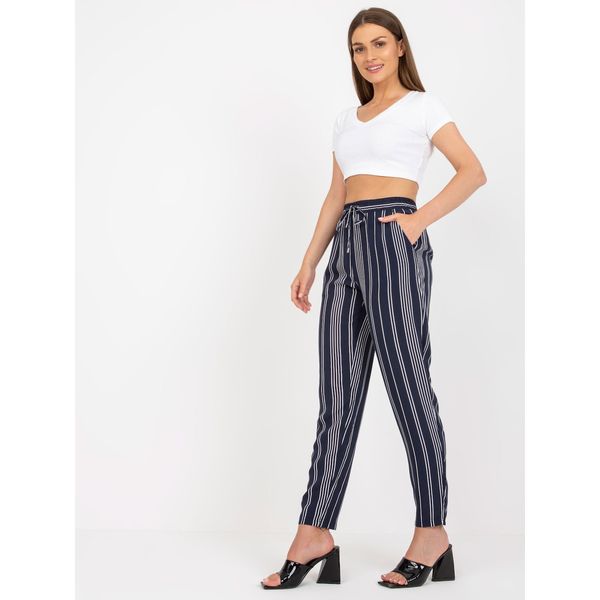 Fashionhunters Dark blue summer pants made of striped fabric SUBLEVEL