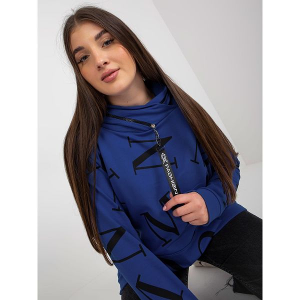 Fashionhunters Dark blue women's plus size lettering sweatshirt