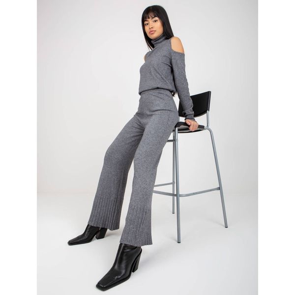 Fashionhunters Dark gray wide knitted trousers with viscose