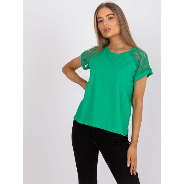 Fashionhunters Dark green casual blouse with short sleeves RUE PARIS