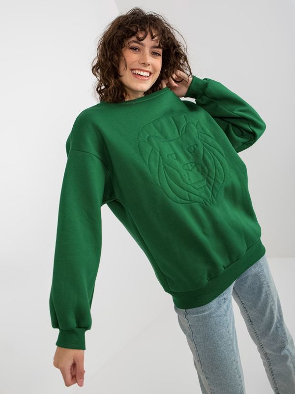 Fashionhunters Dark green hoodie with embroidery