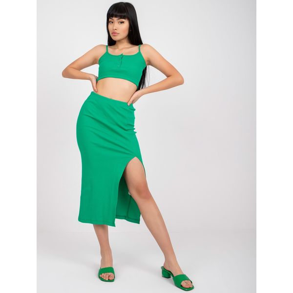 Fashionhunters Dark green ribbed basic set with RUE PARIS skirt