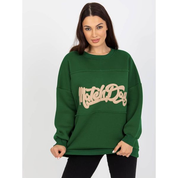 Fashionhunters Dark green sweatshirt without a hood with patches