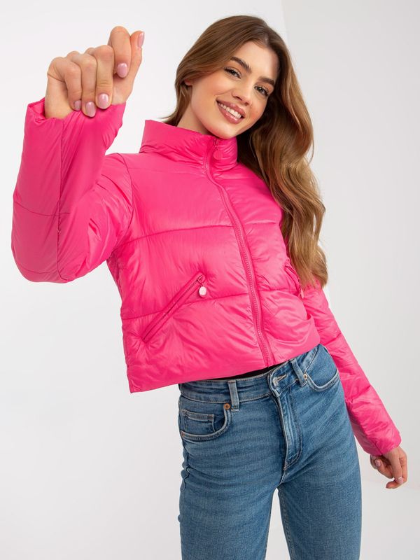 Fashionhunters Dark pink short transitional quilted jacket with pockets