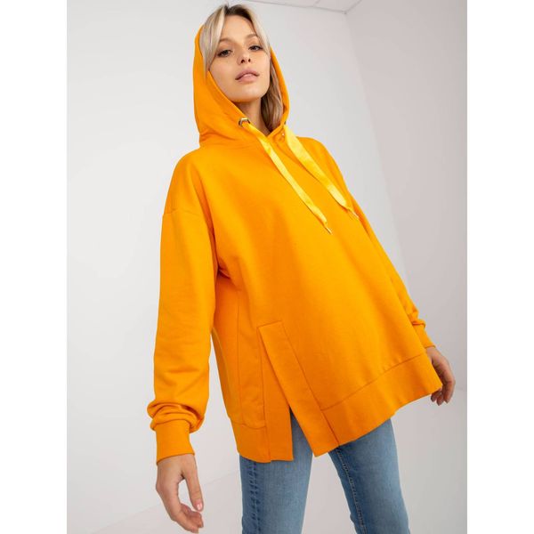 Fashionhunters Dark yellow sweatshirt with a hood and slits