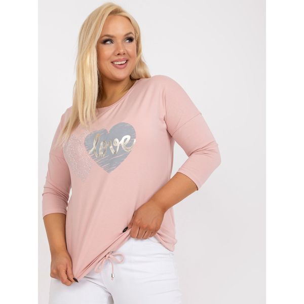 Fashionhunters Dusty pink cotton plus size blouse with 3/4 sleeves