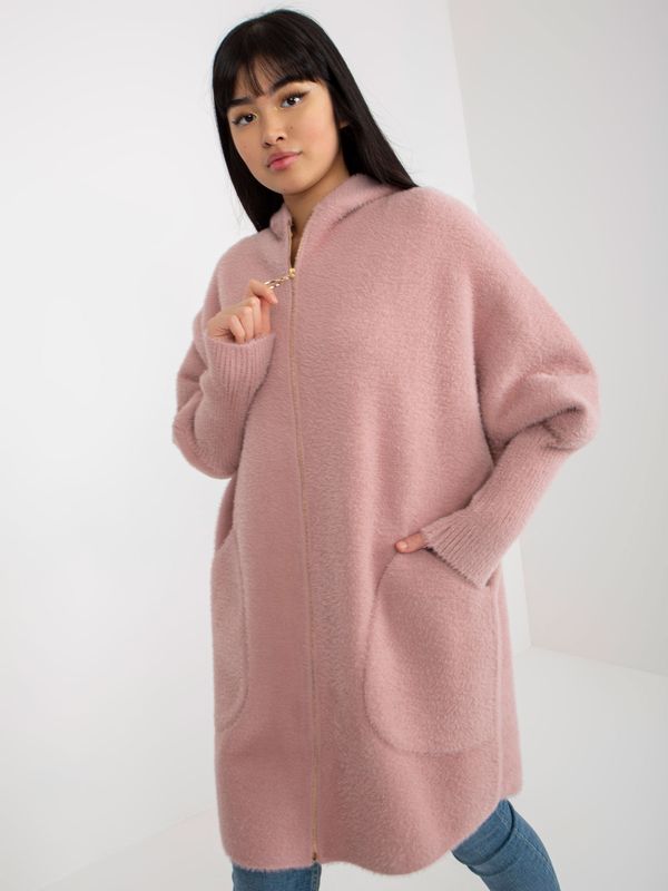 Fashionhunters Dusty pink loose coat made of zippered alpaca