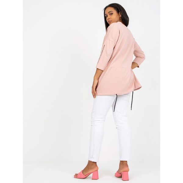 Fashionhunters Dusty pink plus size cotton blouse with drawstrings