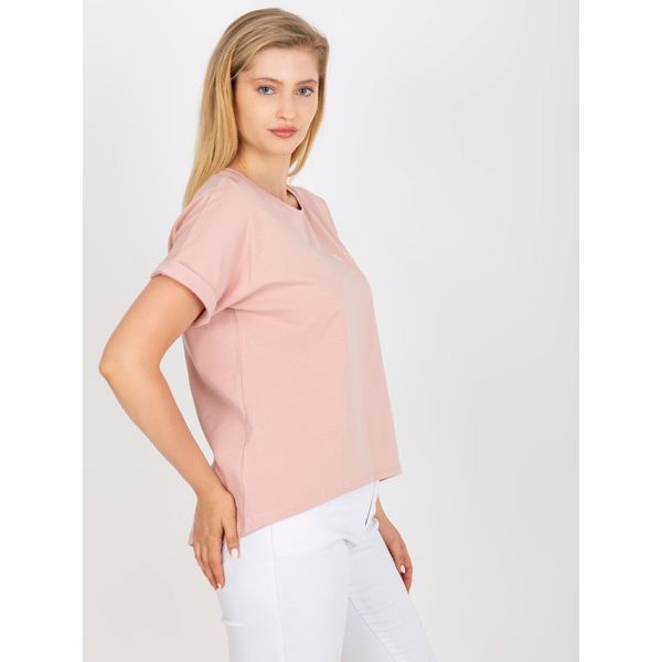 Fashionhunters Dusty pink plus size cotton t-shirt with a print