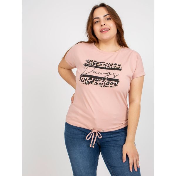 Fashionhunters Dusty pink plus size t-shirt with applique and printed design