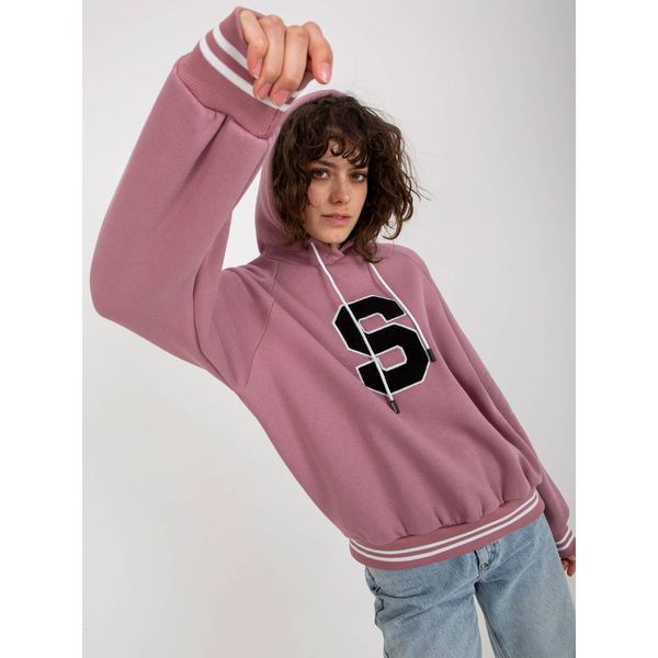 Fashionhunters Dusty pink sweatshirt with a patch hood