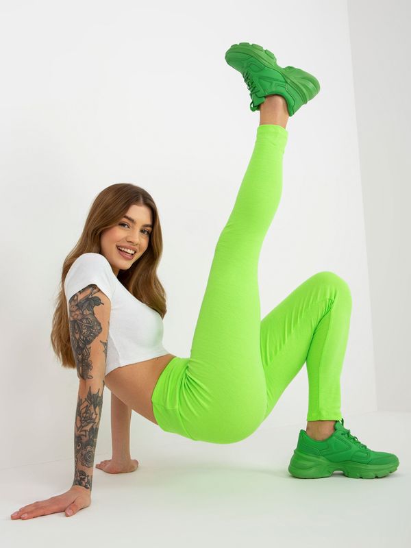 Fashionhunters Fluo green striped basic leggings for everyday wear