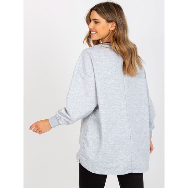 Fashionhunters Gray and navy blue sweatshirt without a hood with a round neckline