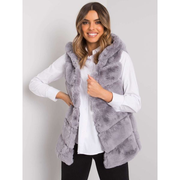 Fashionhunters Gray fur vest with hood Foggia OCH BELLA