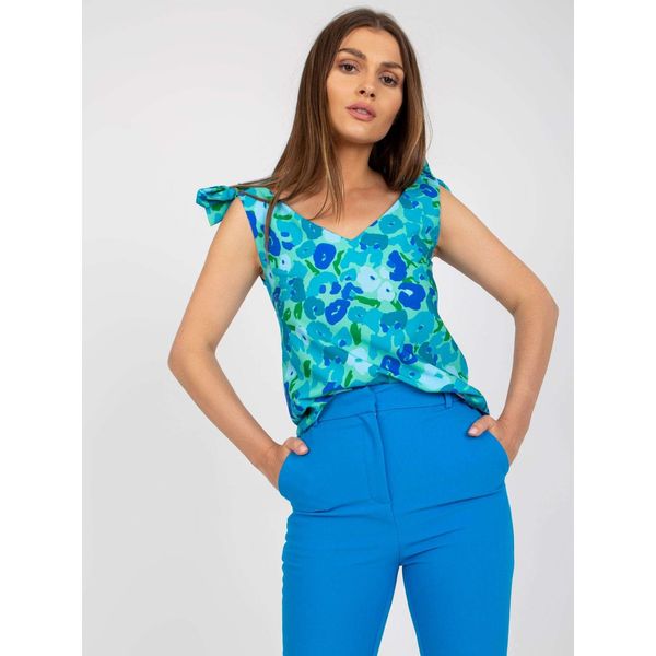 Fashionhunters Green and blue top with V-neck RUE PARIS