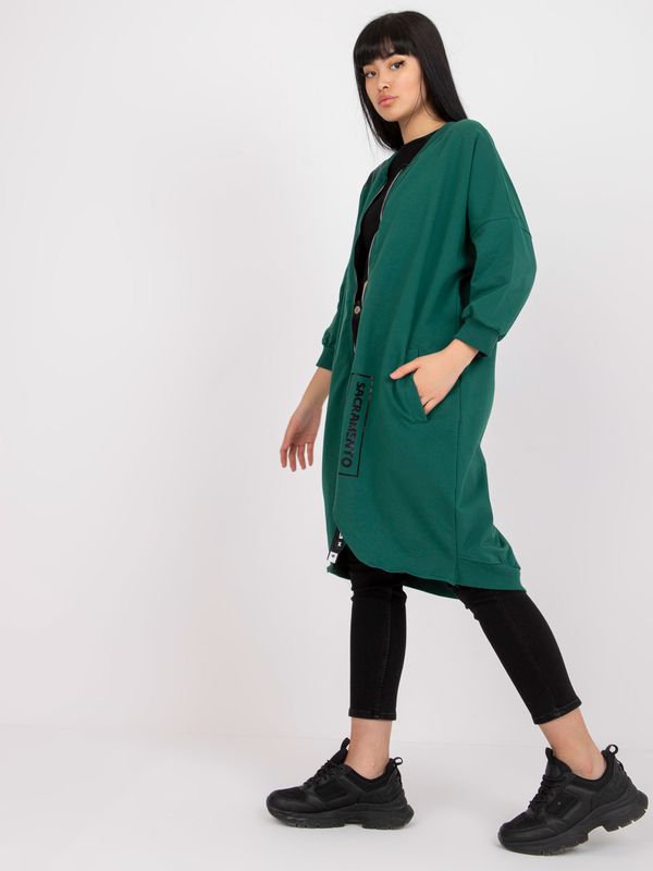 Fashionhunters Green long zippered sweatshirt with 3/4 sleeves