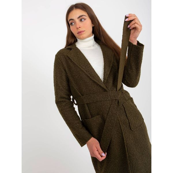 Fashionhunters Khaki plush maxi coat with Merve OCH BELLA knots