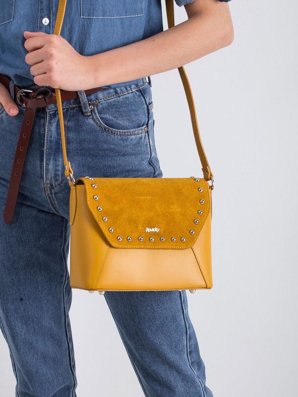 Fashionhunters Leather mustard bag with studs
