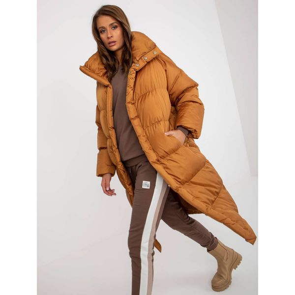 Fashionhunters Light brown oversized long winter jacket