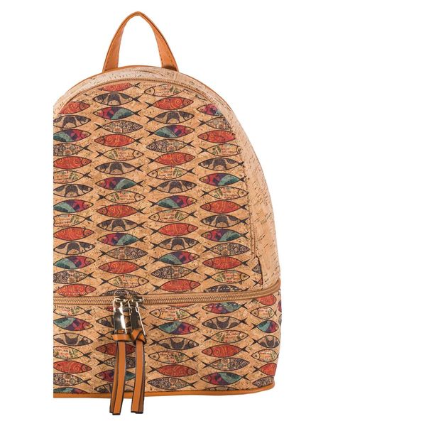 Fashionhunters Light brown women's backpack with a print