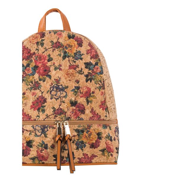 Fashionhunters Light brown women's backpack with flowers
