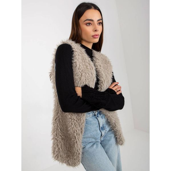 Fashionhunters Light gray fur vest with pockets from Hallie