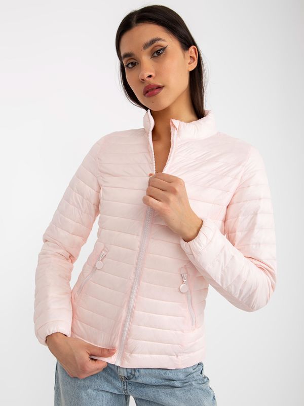 Fashionhunters Light pink transitional quilted jacket without hood