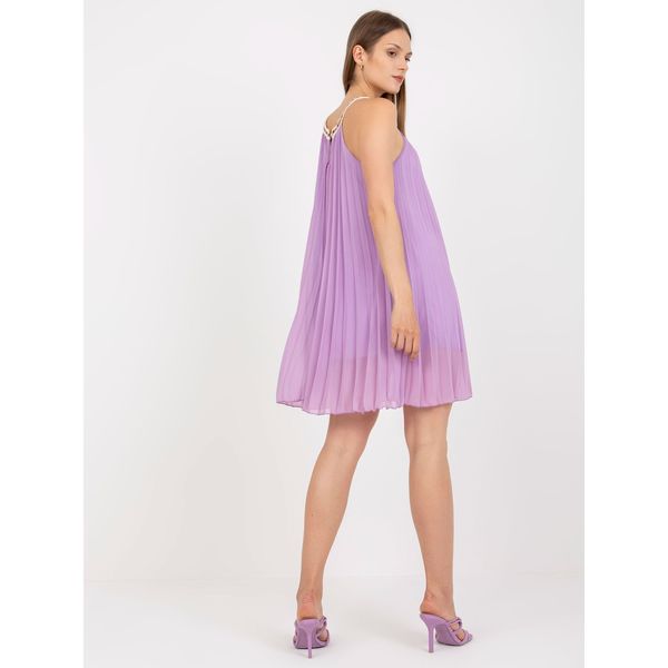 Fashionhunters Light purple one size pleated dress with a round neckline