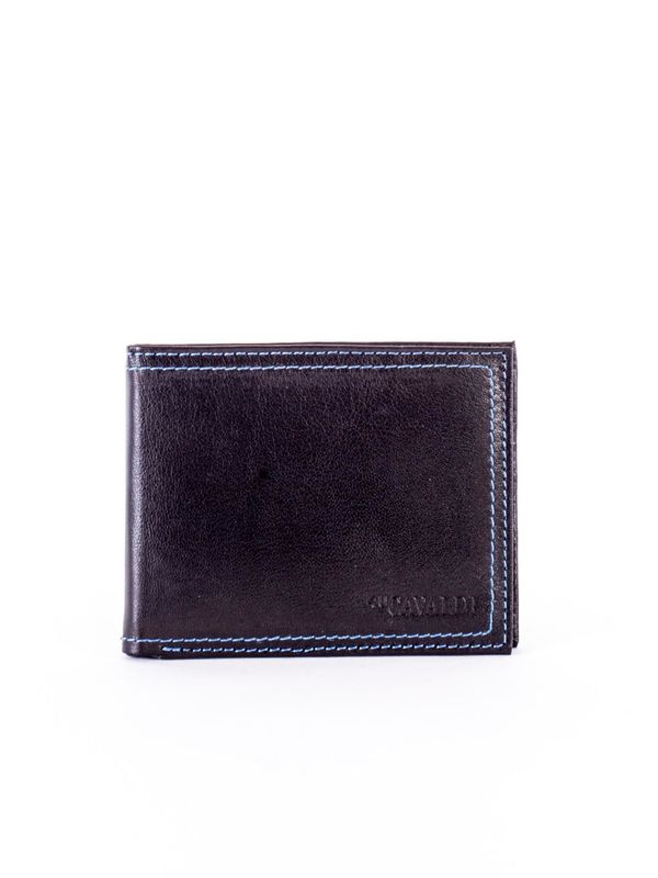Fashionhunters Męski czarny skórzany portfel z niebieskim wykończeniem