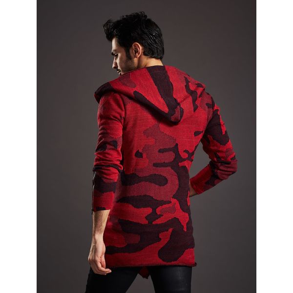 Fashionhunters Męski czerwony sweter moro z asymetrycznymi guzikami