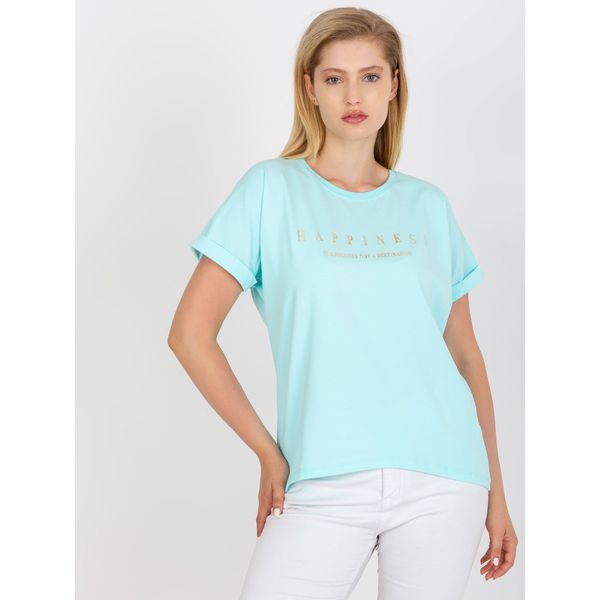 Fashionhunters Mint plus size t-shirt with gold lettering