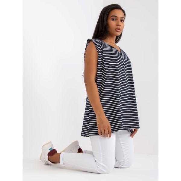 Fashionhunters Navy and white plus size cotton top
