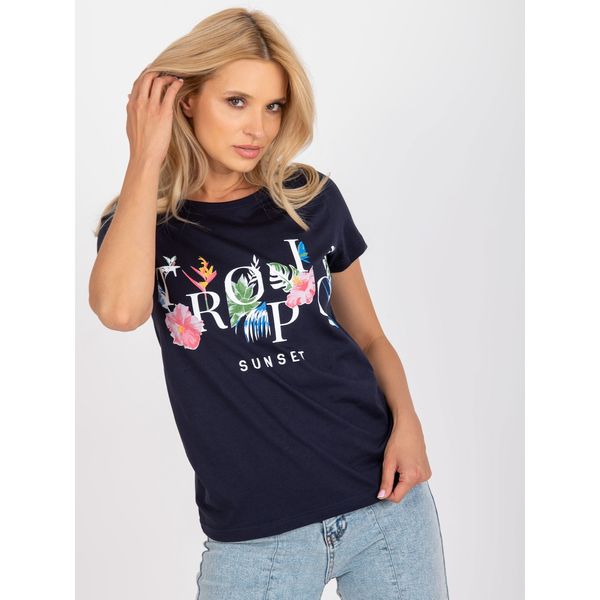 Fashionhunters Navy t-shirt with a colorful print