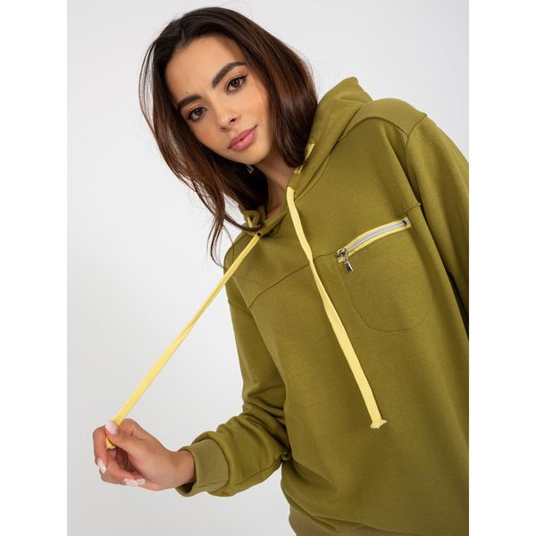 Fashionhunters Olive sweatshirt hoodie with drawstrings