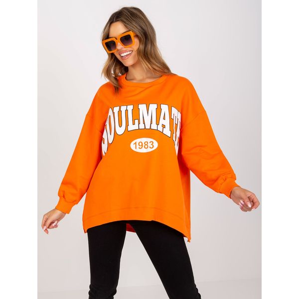 Fashionhunters Orange and white oversized cotton sweatshirt for women