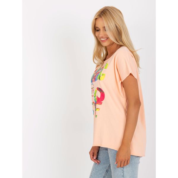 Fashionhunters Peach blouse with a print and short sleeves