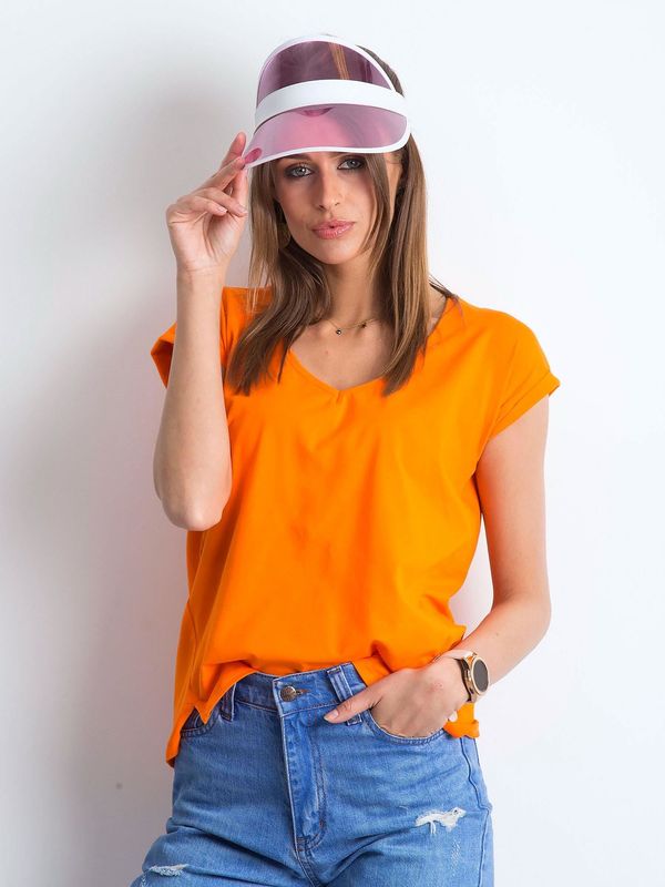 Fashionhunters Pomarańczowy t-shirt z bawełny z dekoltem w serek