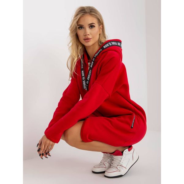 Fashionhunters Red long sweatshirt with a zipper oversize