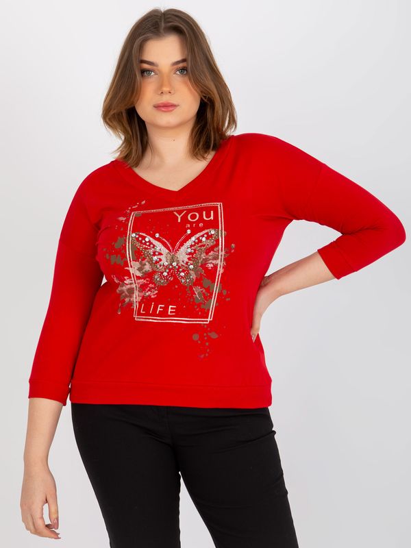 Fashionhunters Red plus size blouse with V-neck application