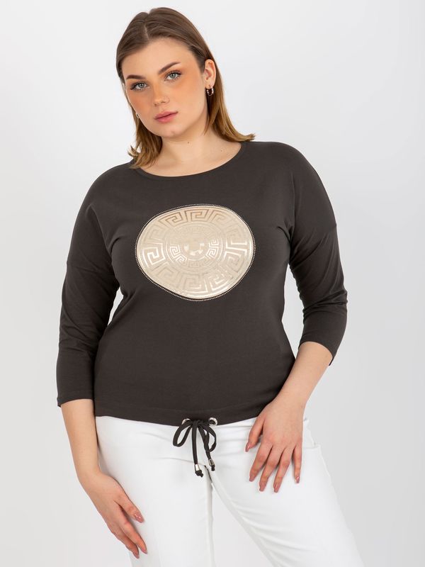 Fashionhunters Ribbed blouse with khaki plus print