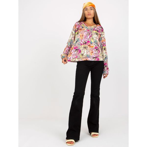 Fashionhunters RUE PARIS beige velor blouse with a print and long sleeves