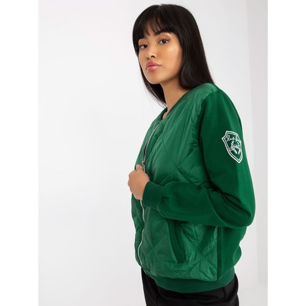 Fashionhunters RUE PARIS dark green women's bomber jacket with quilting