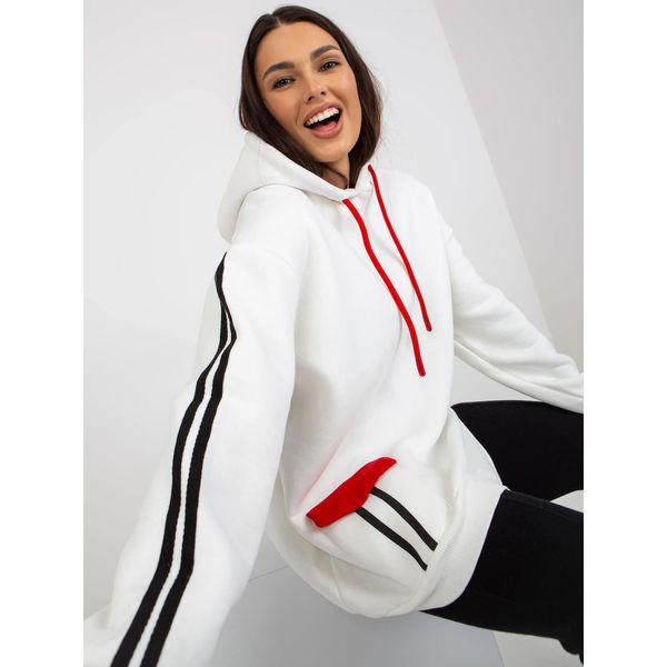 Fashionhunters Warm white sweatshirt with a hood and stripes