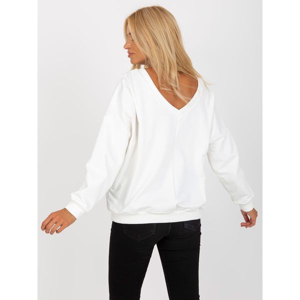 Fashionhunters White and pink sweatshirt with a print and a V-neck
