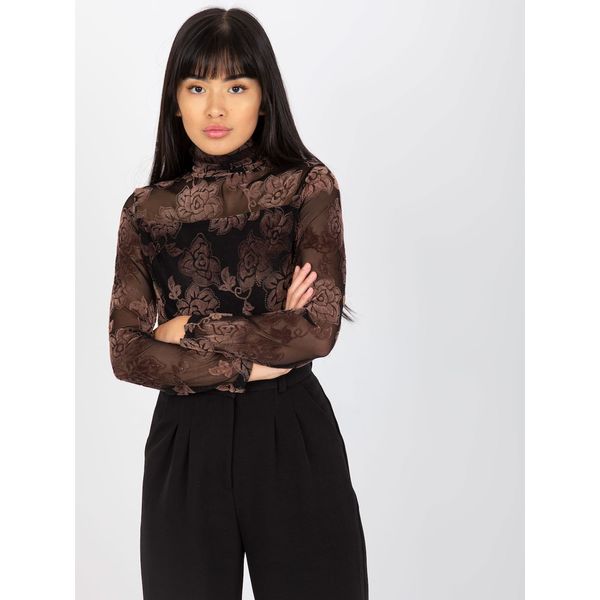 Fashionhunters Women's black turtleneck blouse with velvet flowers